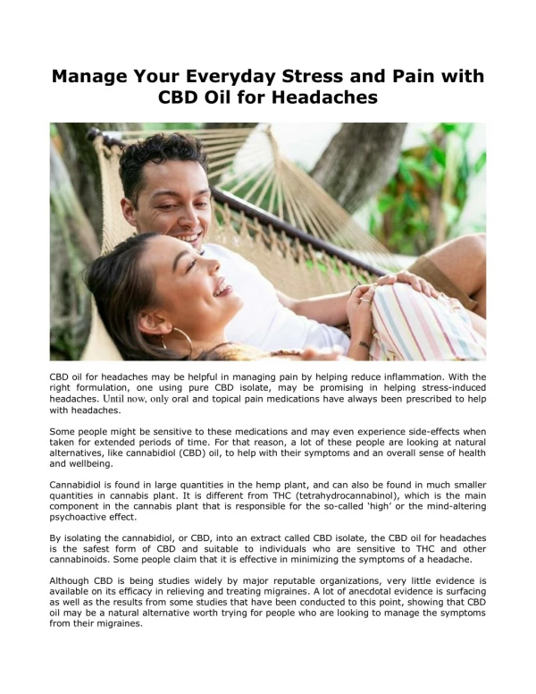 Manage Your Everyday Stress and Pain with CBD Oil for Headaches