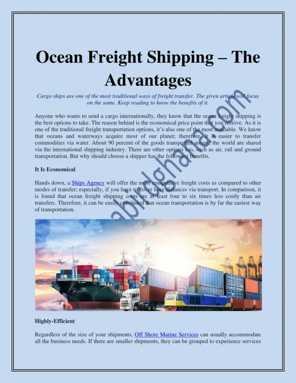 Ocean Freight Shipping – The Advantages