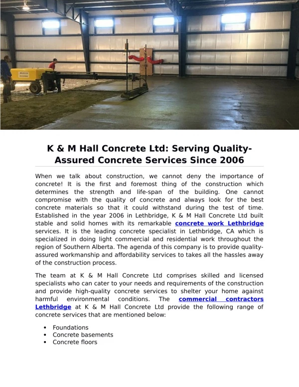 K & M Hall Concrete Ltd: Serving Quality-Assured Concrete Services Since 2006