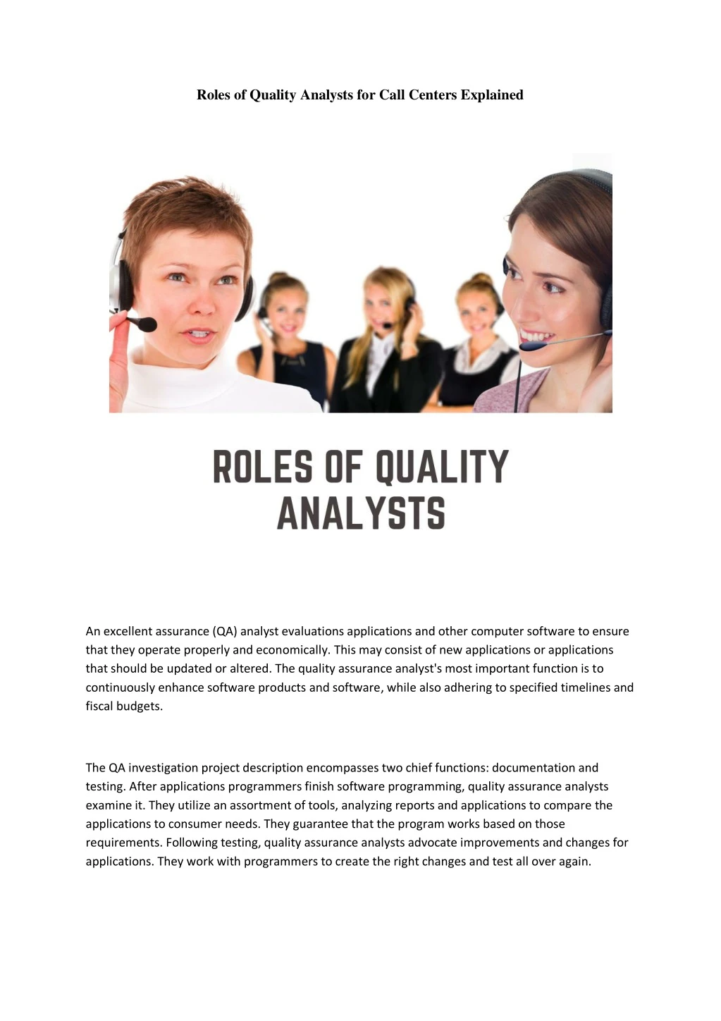 roles of quality analysts for call centers