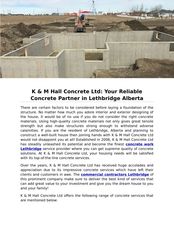 K & M Hall Concrete Ltd: Your Reliable Concrete Partner in Lethbridge Alberta