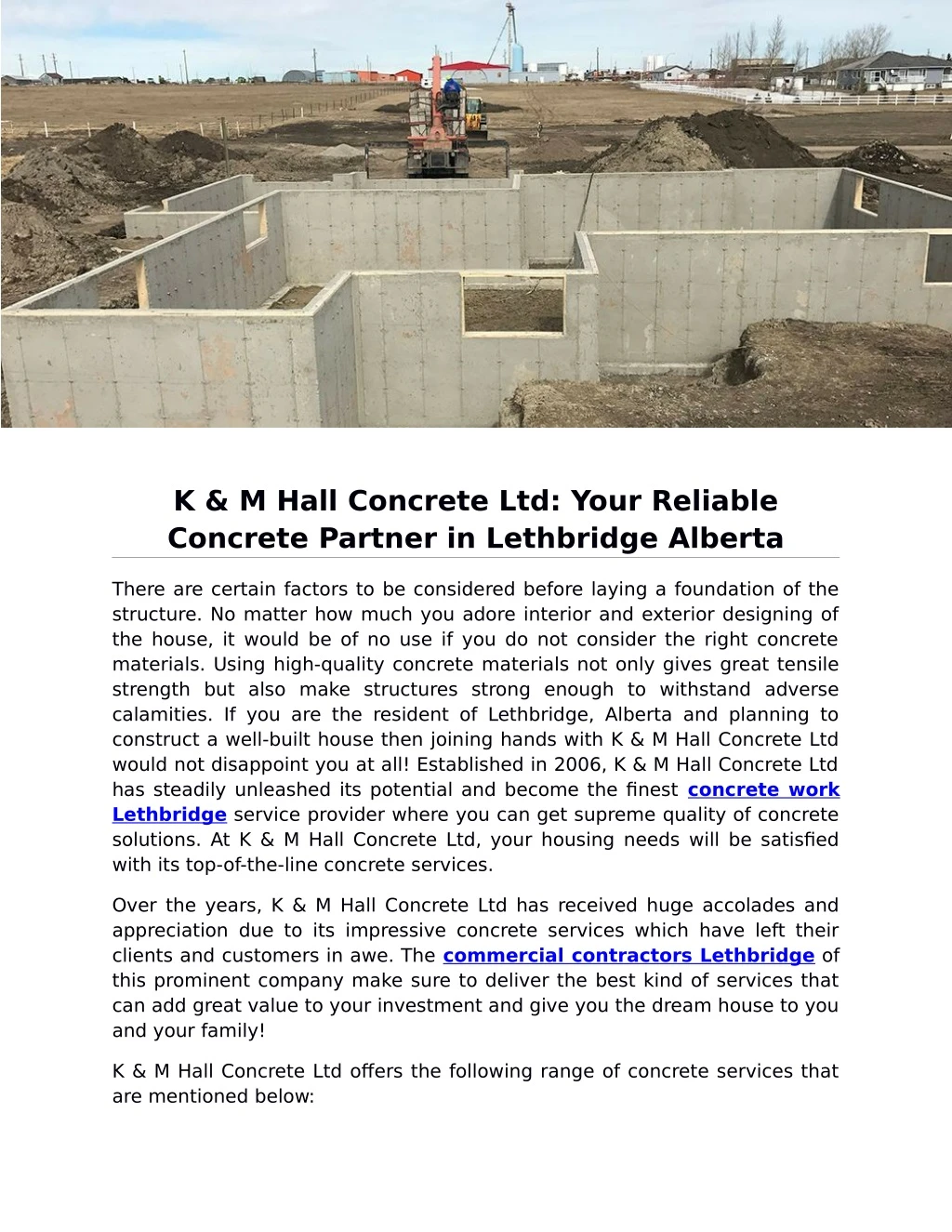 k m hall concrete ltd your reliable concrete