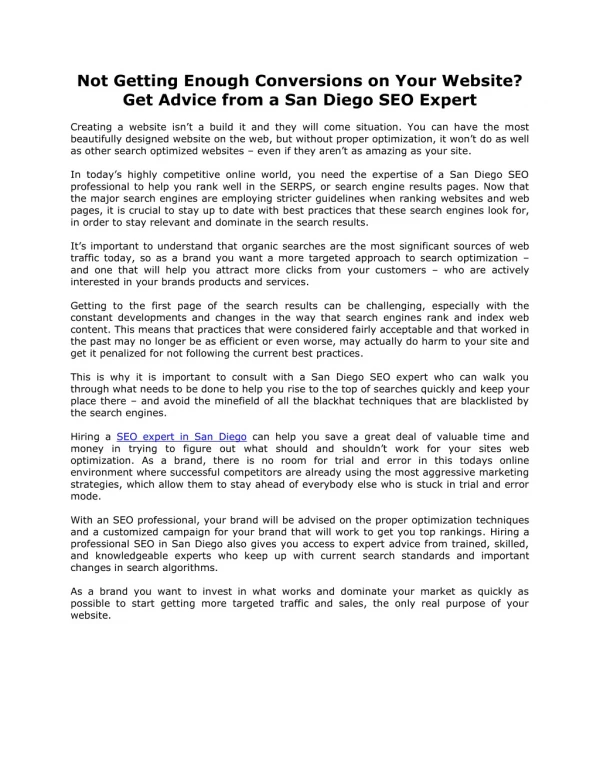 Not Getting Enough Conversions on Your Website? Get Advice from a San Diego SEO Expert