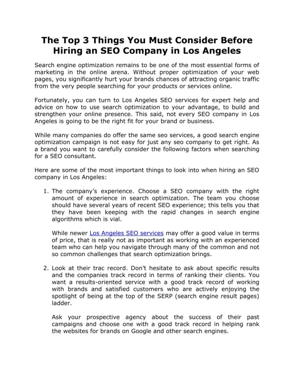 The Top 3 Things You Must Consider Before Hiring an SEO Company in Los Angeles