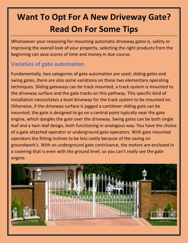 Want To Opt For A New Driveway Gate?