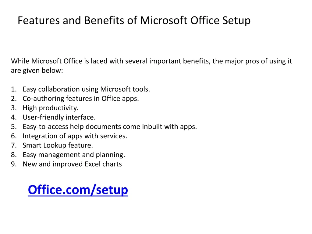 features and benefits of microsoft office setup