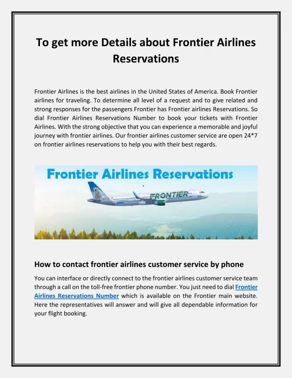 Get Best Facility – Frontier Airlines Reservations