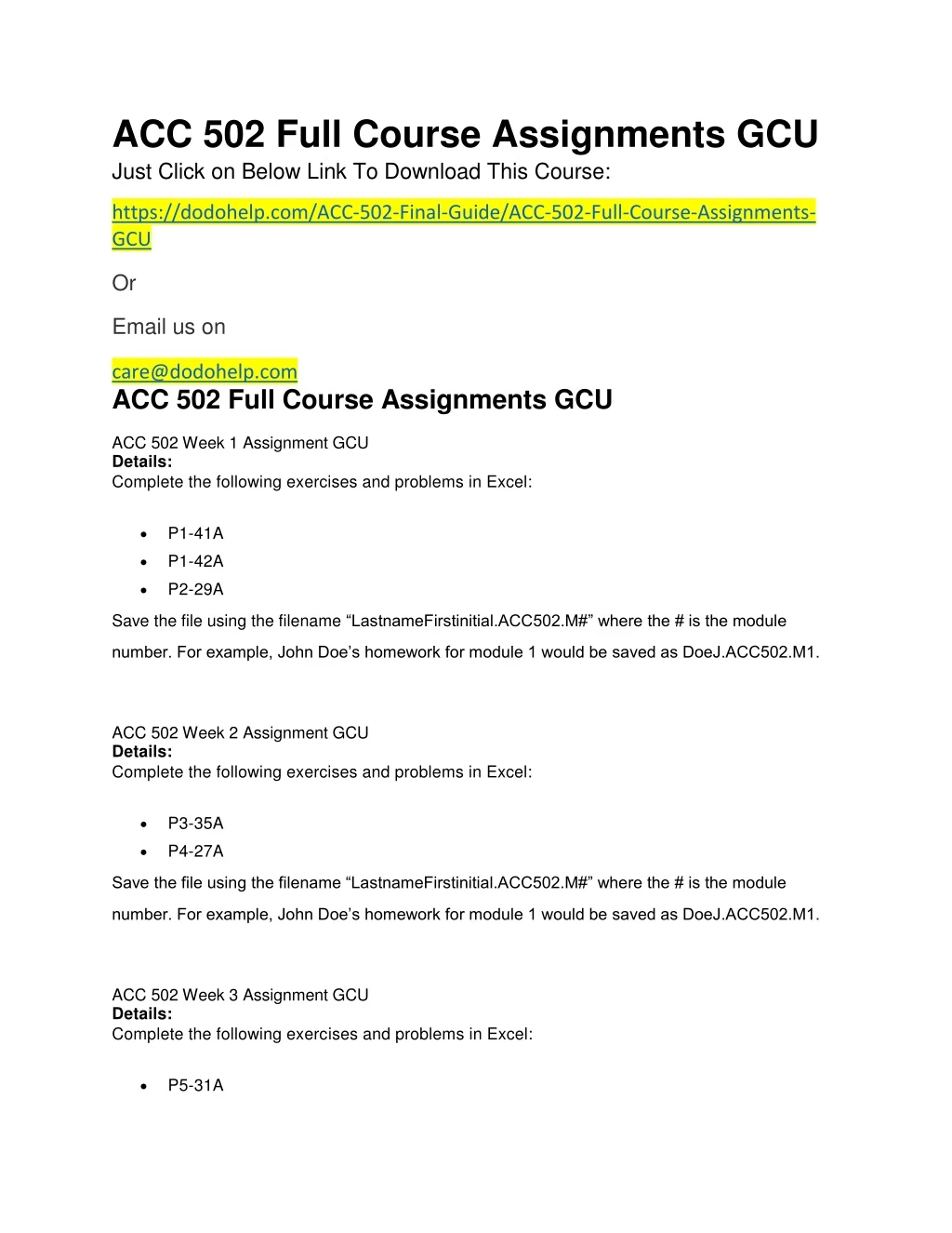 acc 502 full course assignments gcu just click