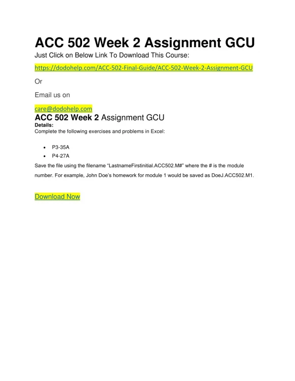 ACC 502 Week 2 Assignment GCU