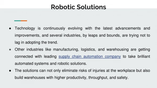 Robotic Solutions From Supply Chain Automation Company You May Use In Operations