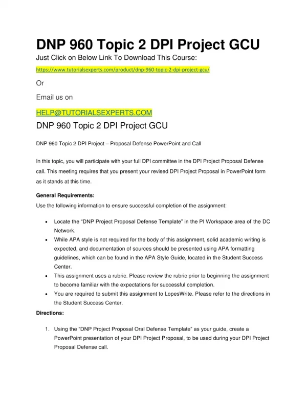 DNP 960 Topic 2 DPI Project GCU