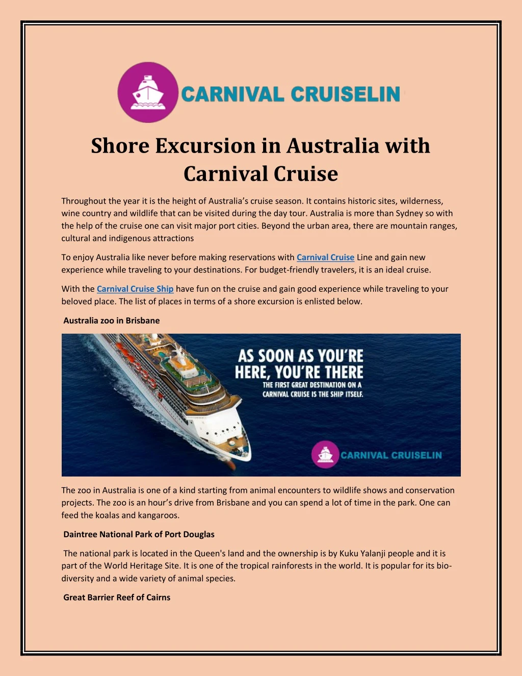 shore excursion in australia with carnival cruise