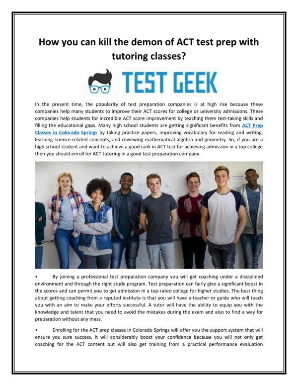 How you can kill the demon of ACT test prep with tutoring classes