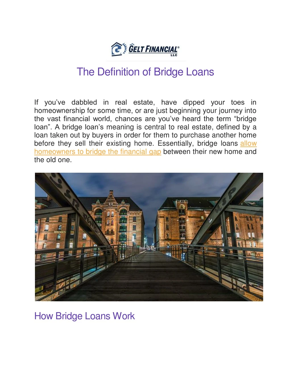 the definition of bridge loans