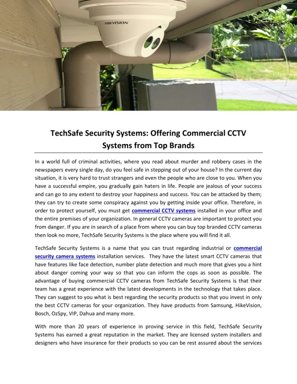 TechSafe Security Systems: Offering Commercial CCTV Systems from Top Brands