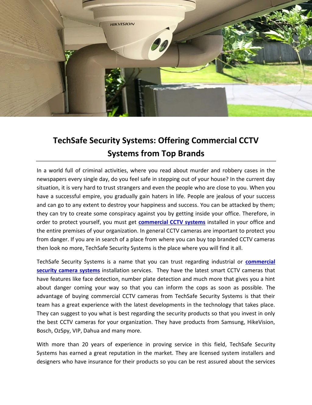 techsafe security systems offering commercial