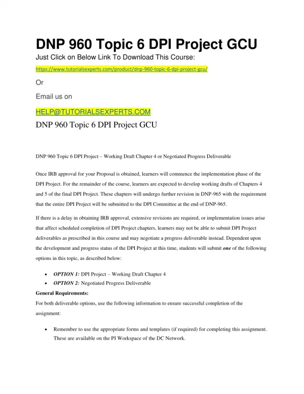 DNP 960 Topic 6 DPI Project GCU
