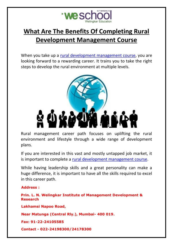 What Are The Benefits Of Completing Rural Development Management Course?