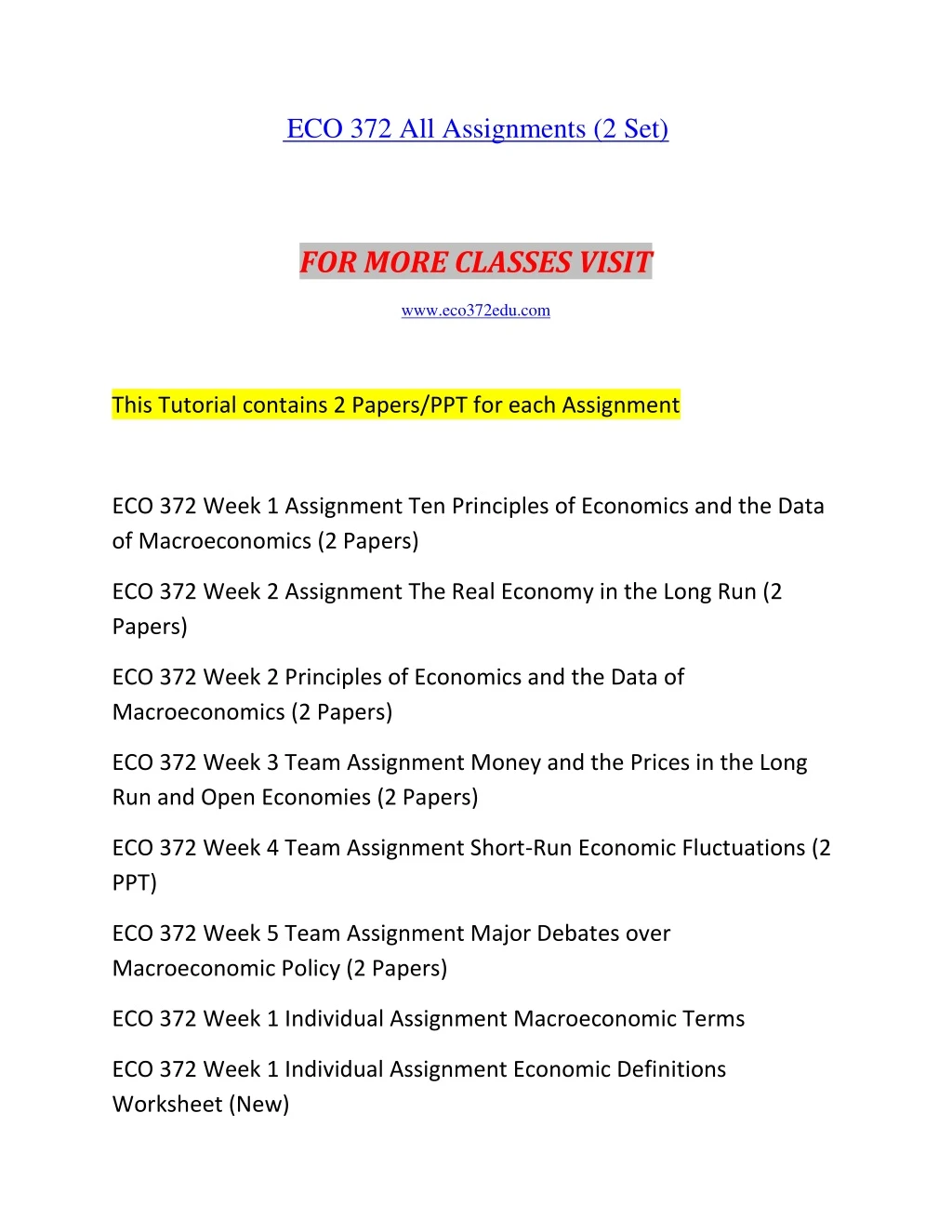 eco 372 all assignments 2 set