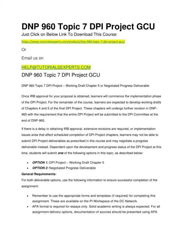 DNP 960 Topic 7 DPI Project GCU