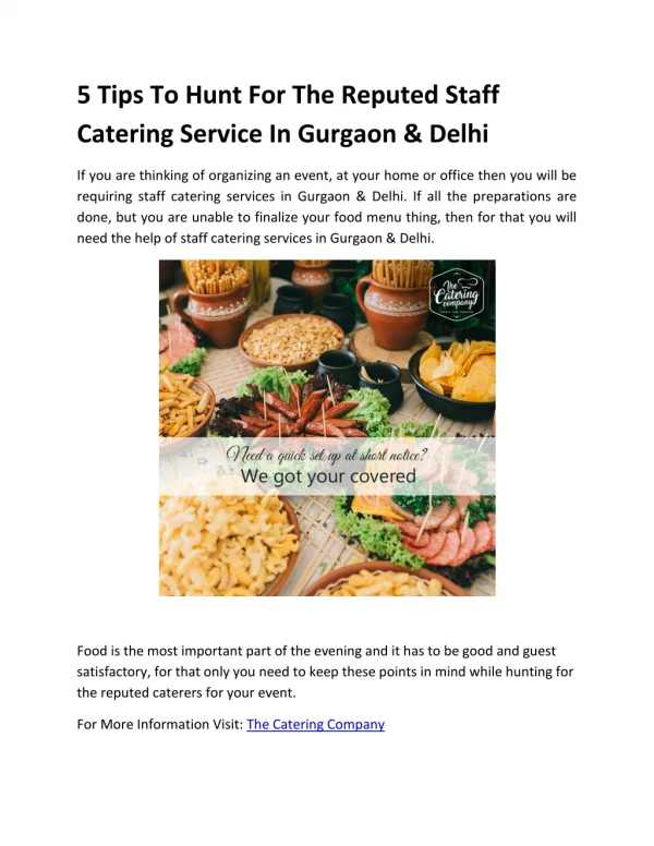 5 Tips To Hunt For The Reputed Staff Catering Service In Gurgaon & Delhi