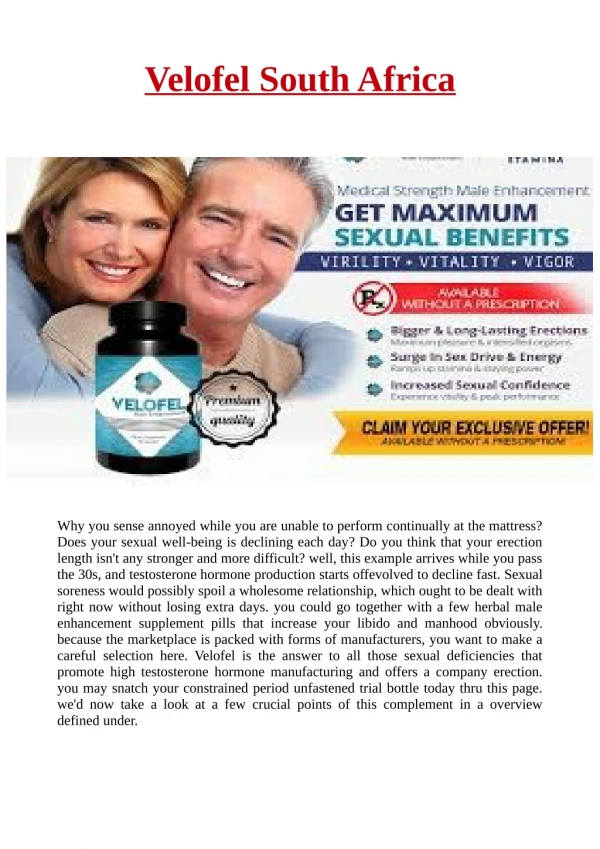 Velofel South Africa Fix Your Sexual Issues & Improve Mans Power..