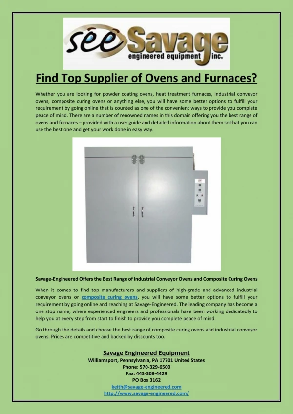 Find Top Supplier of Ovens and Furnaces?