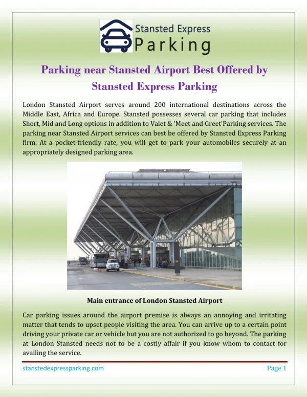 Parking near Stansted Airport Best Offered by Stansted Express Parking