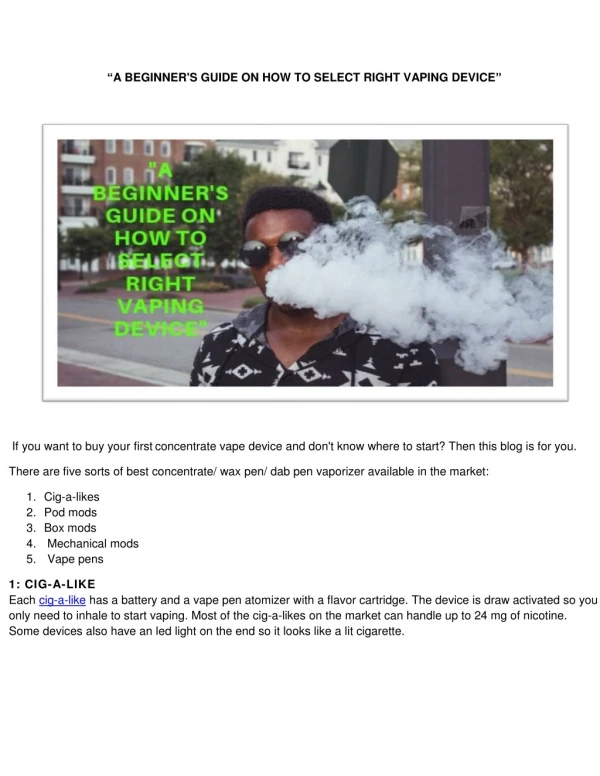 “A BEGINNER'S GUIDE ON HOW TO SELECT RIGHT VAPING DEVICE”