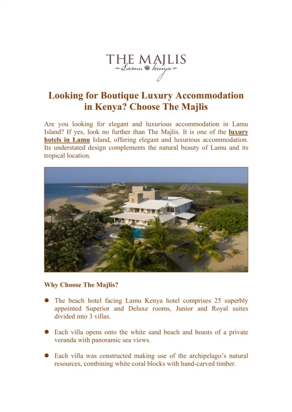 Looking for Boutique Luxury Accommodation in Kenya? Choose The Majlis