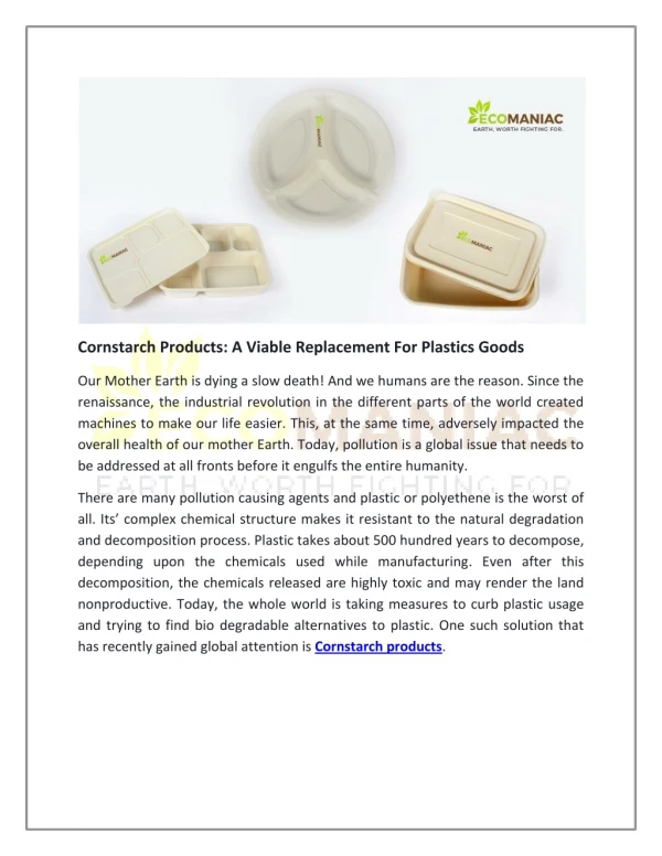 Cornstarch Products| Eco friendly And Environmentally Sustainable