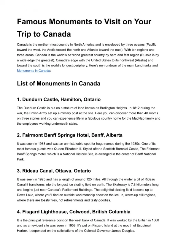 Best Monuments in Canada
