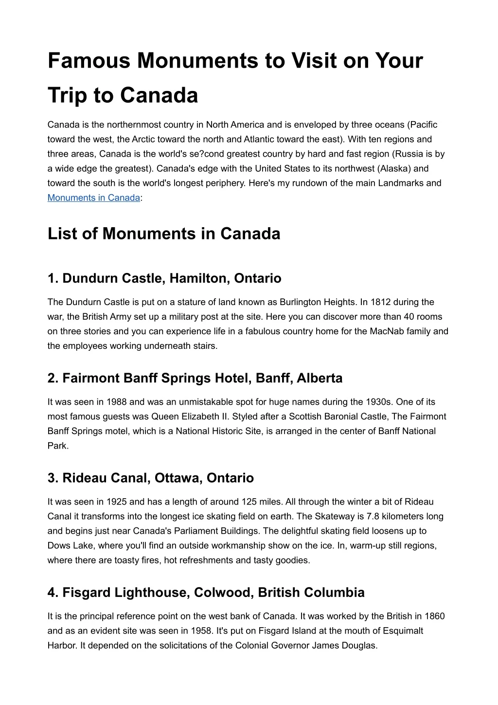 famous monuments to visit on your trip to canada