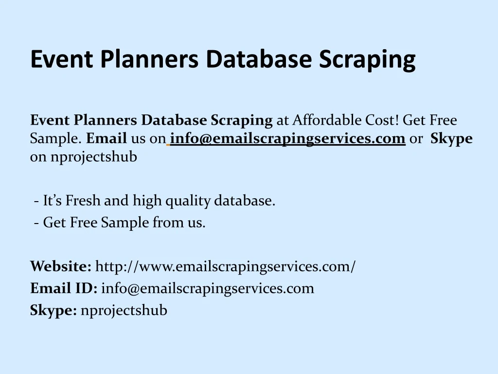 event planners database scraping