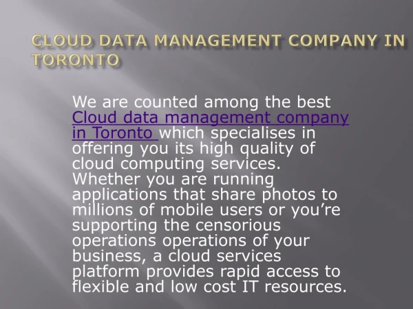 Cloud Data Management Company in Toronto