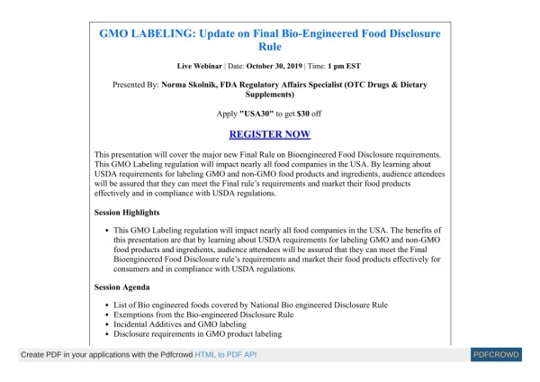 GMO LABELING: Update on Final Bio-Engineered Food Disclosure Rule