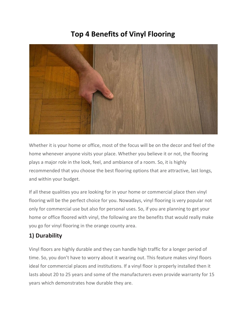 top 4 benefits of vinyl flooring