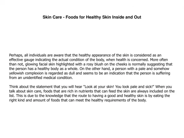 Skin Care - Foods for Healthy Skin Inside and Out