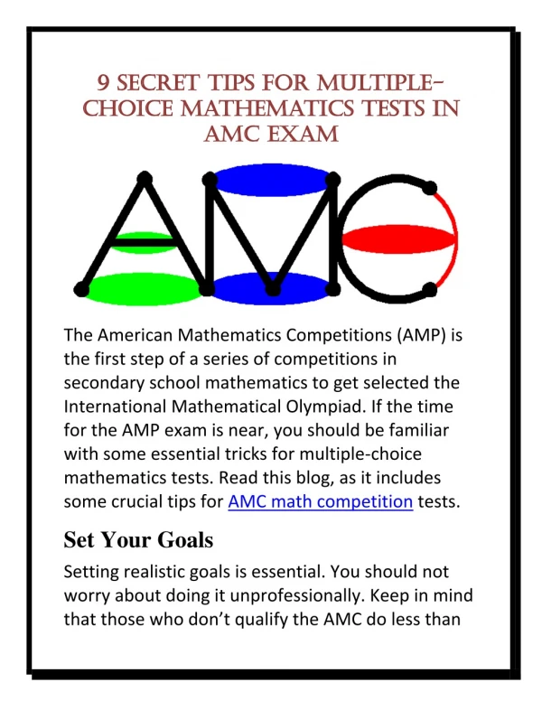 9 Secret Tips for Multiple Choice Mathematics Tests in AMC Exam