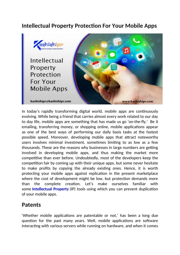 Intellectual Property Protection For Your Mobile Apps