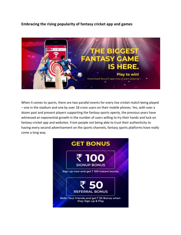 Embracing the rising popularity of fantasy cricket app and games
