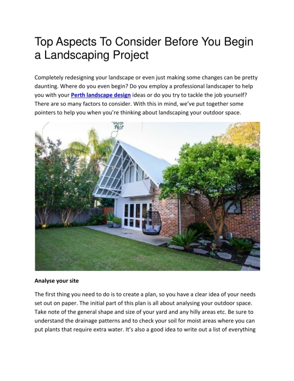 Top Aspects To Consider Before You Begin a Landscaping Project