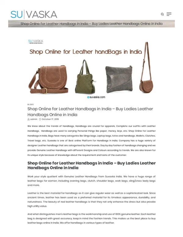 Buy Ladies Leather Handbags Online in India