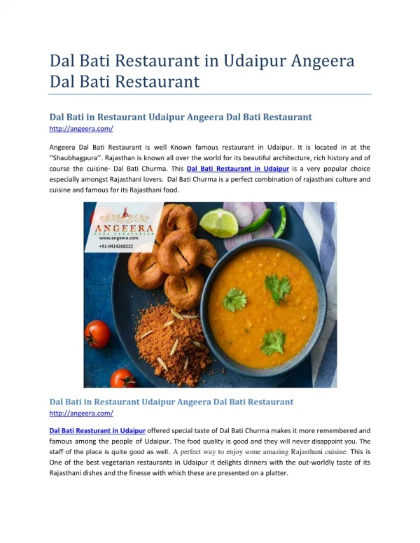 Dal Bati in Restaurant Udaipur Angeera Dal Bati Restaurant