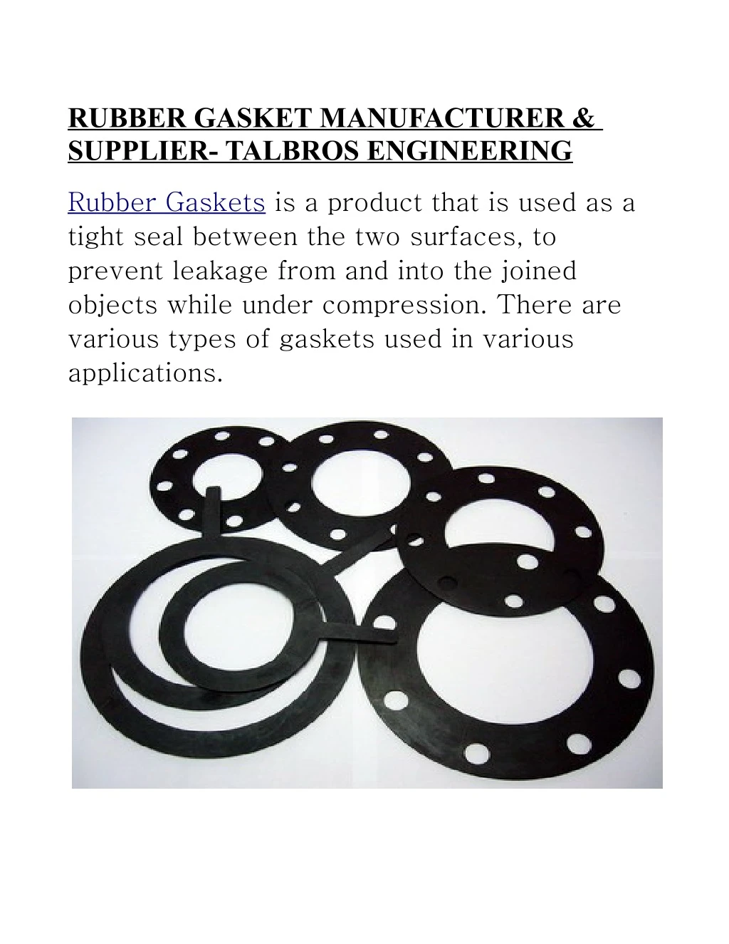 rubber gasket manufacturer supplier talbros