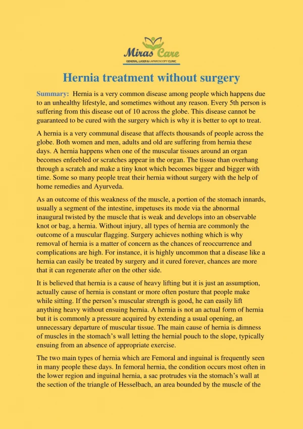 Hernia treatment without surgery - MirasCare