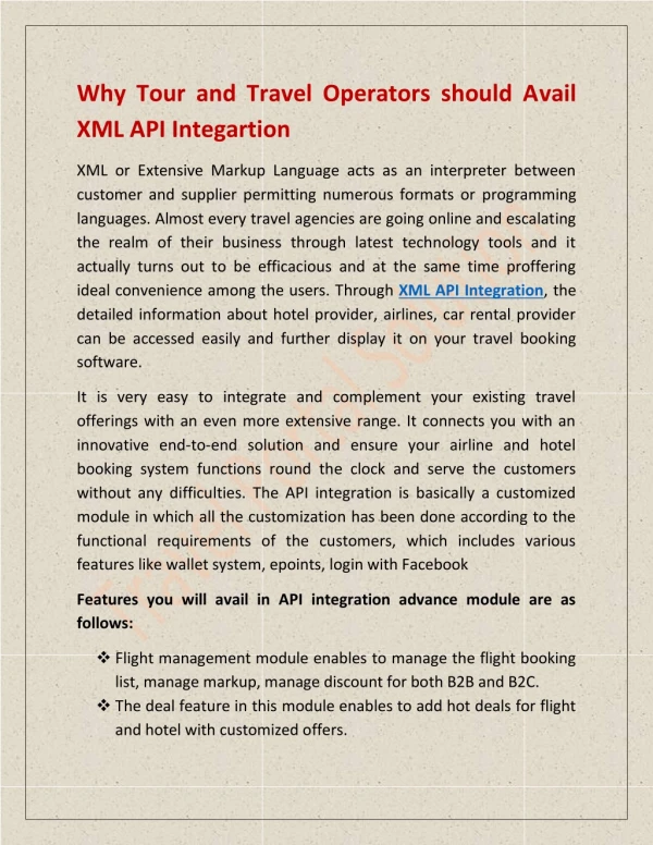 Why Tour and Travel Operators should Avail XML API Integartion