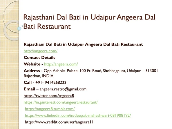 Rajasthani Dal Bati in Udaipur Angeera Dal Bati Restaurant