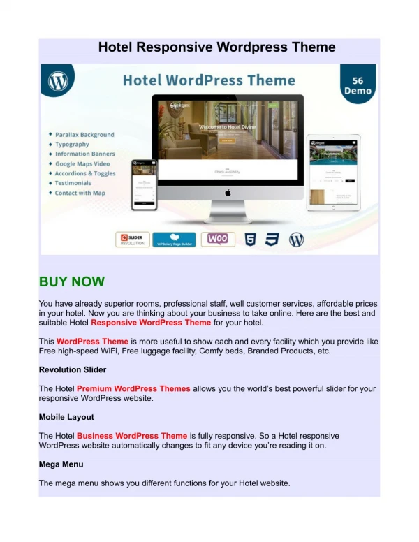 Hotel Responsive Wordpress Theme