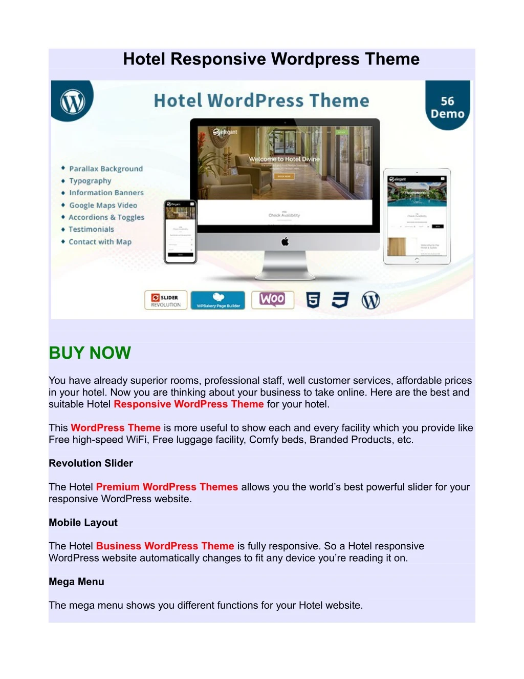 hotel responsive wordpress theme